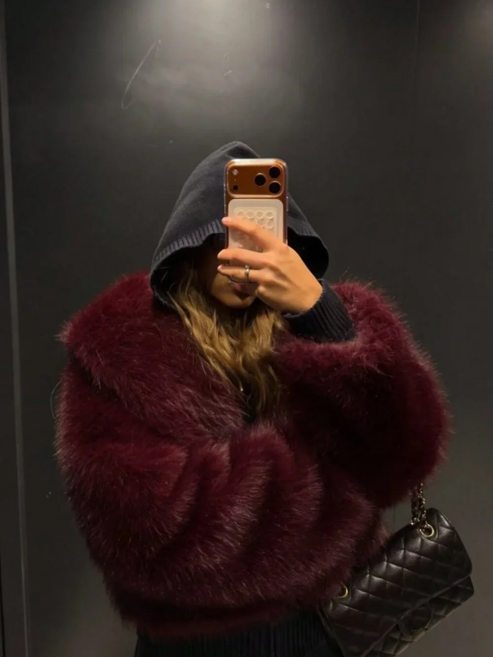 Burgundy Casual Women's Faux Fur Collar Short teddy coat Jacket - Picture 7 of 11